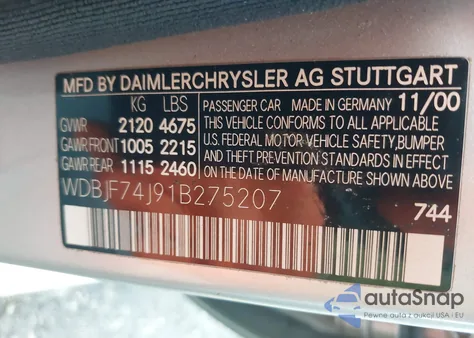 2001 Mercedes-Benz E 55 Amg z USA, uszkodzony, nr VIN WDBJF74J91B275207